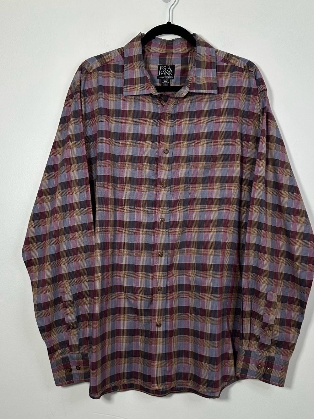 Jos.A.Bank Men’s XXL Slim Fit Plaid Long Sleeve Shirt 100% Cotton